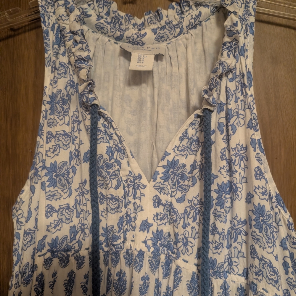 Blue Patterned Sleeveless Maxi Dress - Picture 5 of 9